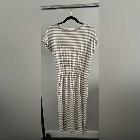 Downeast Midi Dress | Gray and White Striped | Size M - Picture 1 of 6
